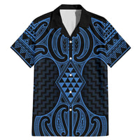 Kikorangi Maori Ta Moko Poutama Art Family Matching Mermaid Dress and Hawaiian Shirt LT9 Dad's Shirt - Short Sleeve Blue - Polynesian Pride