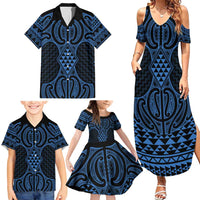 Kikorangi Maori Ta Moko Poutama Art Family Matching Summer Maxi Dress and Hawaiian Shirt LT9 - Polynesian Pride