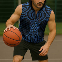 Kikorangi Maori Ta Moko Poutama Art Sleeveless Zip Hoodie - Polynesian Pride