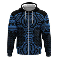Kikorangi Maori Ta Moko Poutama Art Zip Hoodie LT9 Zip Hoodie Blue - Polynesian Pride