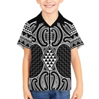 Ma Maori Ta Moko Poutama Art Family Matching Off Shoulder Short Dress and Hawaiian Shirt LT9 Son's Shirt White - Polynesian Pride