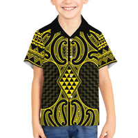 Mahi-dawg Maori Ta Moko Poutama Art Family Matching Long Sleeve Bodycon Dress and Hawaiian Shirt LT9 Son's Shirt Yellow - Polynesian Pride