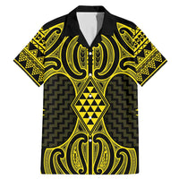 Mahi-dawg Maori Ta Moko Poutama Art Family Matching Mermaid Dress and Hawaiian Shirt LT9 Dad's Shirt - Short Sleeve Yellow - Polynesian Pride