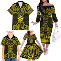 Mahi-dawg Maori Ta Moko Poutama Art Family Matching Off The Shoulder Long Sleeve Dress and Hawaiian Shirt LT9 - Polynesian Pride