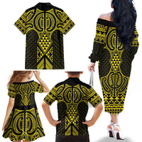 Mahi-dawg Maori Ta Moko Poutama Art Family Matching Off The Shoulder Long Sleeve Dress and Hawaiian Shirt LT9 - Polynesian Pride