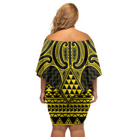 Mahi-dawg Maori Ta Moko Poutama Art Family Matching Off Shoulder Short Dress and Hawaiian Shirt LT9 - Polynesian Pride