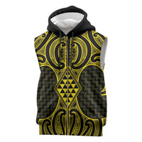 Mahi-dawg Maori Ta Moko Poutama Art Sleeveless Zip Hoodie LT9 Yellow - Polynesian Pride
