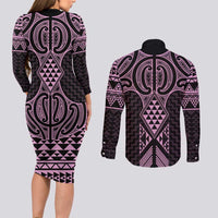 Mawhero Maori Ta Moko Poutama Art Couples Matching Long Sleeve Bodycon Dress and Long Sleeve Button Shirt