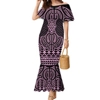 Mawhero Maori Ta Moko Poutama Art Family Matching Mermaid Dress and Hawaiian Shirt LT9 Mom's Dress Pink - Polynesian Pride