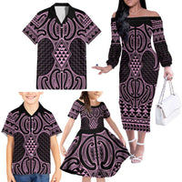 Mawhero Maori Ta Moko Poutama Art Family Matching Off The Shoulder Long Sleeve Dress and Hawaiian Shirt LT9 - Polynesian Pride