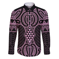Mawhero Maori Ta Moko Poutama Art Family Matching Puletasi and Hawaiian Shirt LT9 Dad's Shirt - Long Sleeve Pink - Polynesian Pride