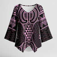 Mawhero Maori Ta Moko Poutama Art Kimono Sleeve Blouse LT9 Female Pink - Polynesian Pride