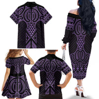 Waiporoporo Maori Ta Moko Poutama Art Family Matching Off The Shoulder Long Sleeve Dress and Hawaiian Shirt LT9 - Polynesian Pride