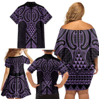 Waiporoporo Maori Ta Moko Poutama Art Family Matching Off Shoulder Short Dress and Hawaiian Shirt LT9 - Polynesian Pride