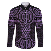 Waiporoporo Maori Ta Moko Poutama Art Family Matching Puletasi and Hawaiian Shirt LT9 Dad's Shirt - Long Sleeve Purple - Polynesian Pride