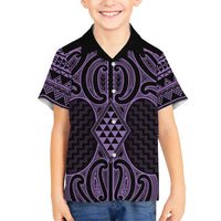 Waiporoporo Maori Ta Moko Poutama Art Family Matching Puletasi and Hawaiian Shirt LT9 Son's Shirt Purple - Polynesian Pride