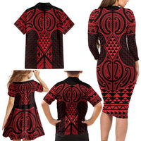 Whero Maori Ta Moko Poutama Art Family Matching Long Sleeve Bodycon Dress and Hawaiian Shirt LT9 - Polynesian Pride