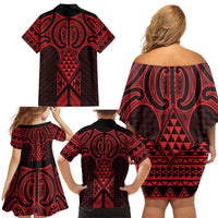 Whero Maori Ta Moko Poutama Art Family Matching Off Shoulder Short Dress and Hawaiian Shirt LT9 - Polynesian Pride