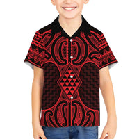 Whero Maori Ta Moko Poutama Art Family Matching Short Sleeve Bodycon Dress and Hawaiian Shirt LT9 Son's Shirt Red - Polynesian Pride