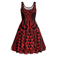 Whero Maori Ta Moko Poutama Art Midi Dress LT9 Red - Polynesian Pride