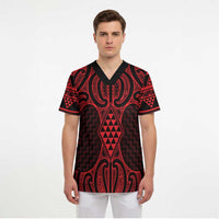 Whero Maori Ta Moko Poutama Art Scrub Top - Polynesian Pride