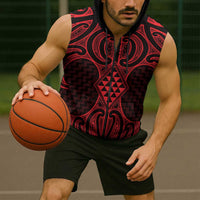 Whero Maori Ta Moko Poutama Art Sleeveless Zip Hoodie - Polynesian Pride