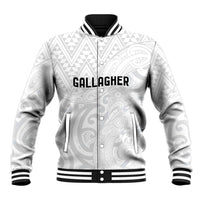 New Zealand Rangatira Custom Baseball Jacket All White Niho Taniwha Maori Tribal LT9 Unisex White - Polynesian Pride