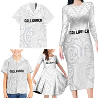 New Zealand Rangatira Custom Family Matching Long Sleeve Bodycon Dress and Hawaiian Shirt All White Niho Taniwha Maori Tribal LT9 - Polynesian Pride