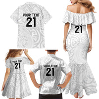 New Zealand Rangatira Custom Family Matching Mermaid Dress and Hawaiian Shirt All White Niho Taniwha Maori Tribal LT9 - Polynesian Pride