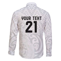 New Zealand Rangatira Custom Family Matching Off The Shoulder Long Sleeve Dress and Hawaiian Shirt All White Niho Taniwha Maori Tribal