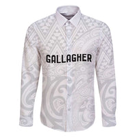 New Zealand Rangatira Custom Family Matching Off Shoulder Short Dress and Hawaiian Shirt All White Niho Taniwha Maori Tribal LT9 Dad's Shirt - Long Sleeve White - Polynesian Pride