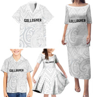 New Zealand Rangatira Custom Family Matching Puletasi and Hawaiian Shirt All White Niho Taniwha Maori Tribal