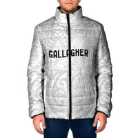 New Zealand Rangatira Custom Padded Jacket All White Niho Taniwha Maori Tribal - Polynesian Pride