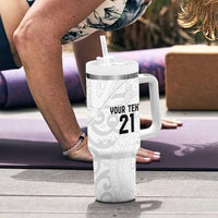 New Zealand Rangatira Custom Tumbler With Handle All White Niho Taniwha Maori Tribal