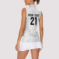 New Zealand Rangatira Custom Women Sleeveless Polo Shirt All White Niho Taniwha Maori Tribal