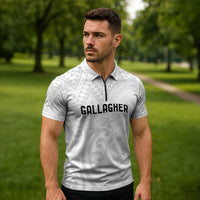 New Zealand Rangatira Custom Zipper Polo Shirt All White Niho Taniwha Maori Tribal - Polynesian Pride
