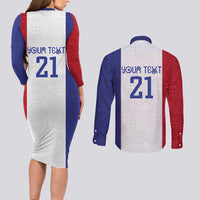 New Zealand Rugby Pacific Personalised Couples Matching Long Sleeve Bodycon Dress and Long Sleeve Button Shirt Maori Style Tribal Tapa Pattern LT9 - Polynesian Pride