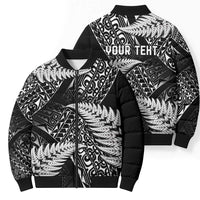 New Zealand Rugby Pacific Personalised Bomber Puffer Jacket All Black Maori Pasifika Fern Pattern - Polynesian Pride