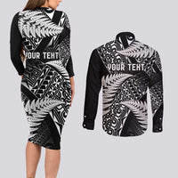 New Zealand Rugby Pacific Personalised Couples Matching Long Sleeve Bodycon Dress and Long Sleeve Button Shirt All Black Maori Pasifika Fern Pattern LT9 - Polynesian Pride