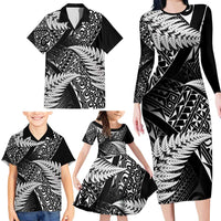 New Zealand Rugby Pacific Personalised Family Matching Long Sleeve Bodycon Dress and Hawaiian Shirt All Black Maori Pasifika Fern Pattern LT9 - Polynesian Pride