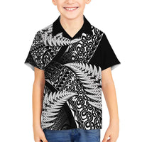New Zealand Rugby Pacific Personalised Family Matching Long Sleeve Bodycon Dress and Hawaiian Shirt All Black Maori Pasifika Fern Pattern LT9 Son's Shirt Black - Polynesian Pride
