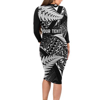 New Zealand Rugby Pacific Personalised Long Sleeve Bodycon Dress All Black Maori Pasifika Fern Pattern