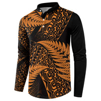 New Zealand Rugby Pacific Personalised Button Sweatshirt All Gold Maori Pasifika Fern Pattern LT9 - Polynesian Pride