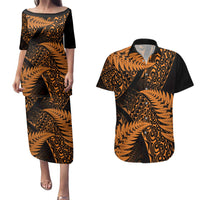 New Zealand Rugby Pacific Personalised Couples Matching Puletasi and Hawaiian Shirt All Gold Maori Pasifika Fern Pattern LT9 Gold - Polynesian Pride