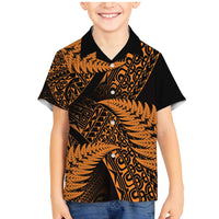 New Zealand Rugby Pacific Personalised Family Matching Mermaid Dress and Hawaiian Shirt All Gold Maori Pasifika Fern Pattern LT9 Son's Shirt Gold - Polynesian Pride