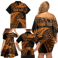 New Zealand Rugby Pacific Personalised Family Matching Off Shoulder Short Dress and Hawaiian Shirt All Gold Maori Pasifika Fern Pattern LT9 - Polynesian Pride