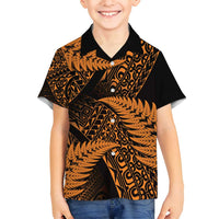 New Zealand Rugby Pacific Personalised Family Matching Puletasi and Hawaiian Shirt All Gold Maori Pasifika Fern Pattern LT9 Son's Shirt Gold - Polynesian Pride
