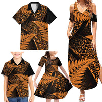 New Zealand Rugby Pacific Personalised Family Matching Summer Maxi Dress and Hawaiian Shirt All Gold Maori Pasifika Fern Pattern LT9 - Polynesian Pride