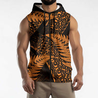 New Zealand Rugby Pacific Personalised Sleeveless Zip Hoodie All Gold Maori Pasifika Fern Pattern - Polynesian Pride