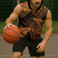 New Zealand Rugby Pacific Personalised Sleeveless Zip Hoodie All Gold Maori Pasifika Fern Pattern - Polynesian Pride